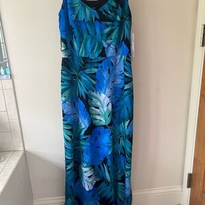 Blue and Green Pleated Maxi Sundress